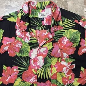 J Crew Shirt Mens Medium Black Camp Loop Collar Short Sleeve Hawaiian Floral